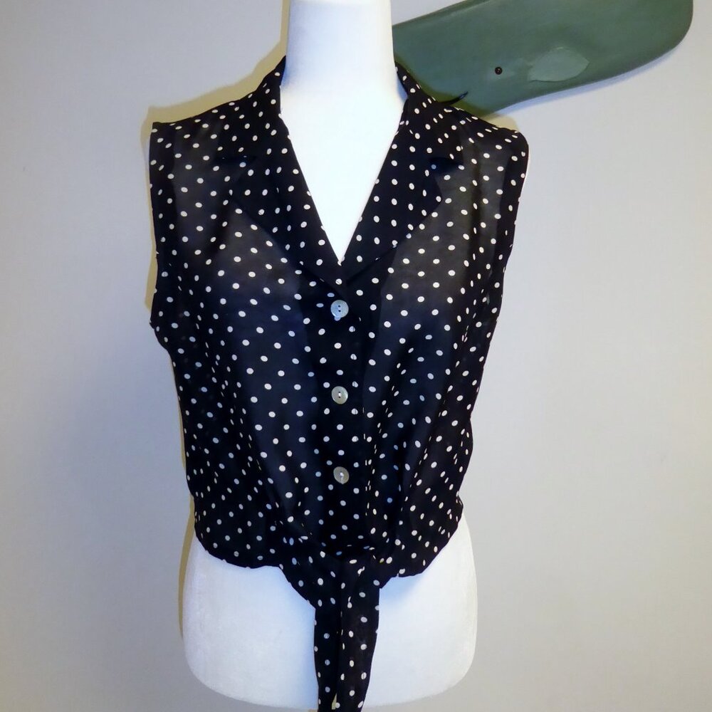 Vintage Waist Tie Sleeveless Top - Size 10